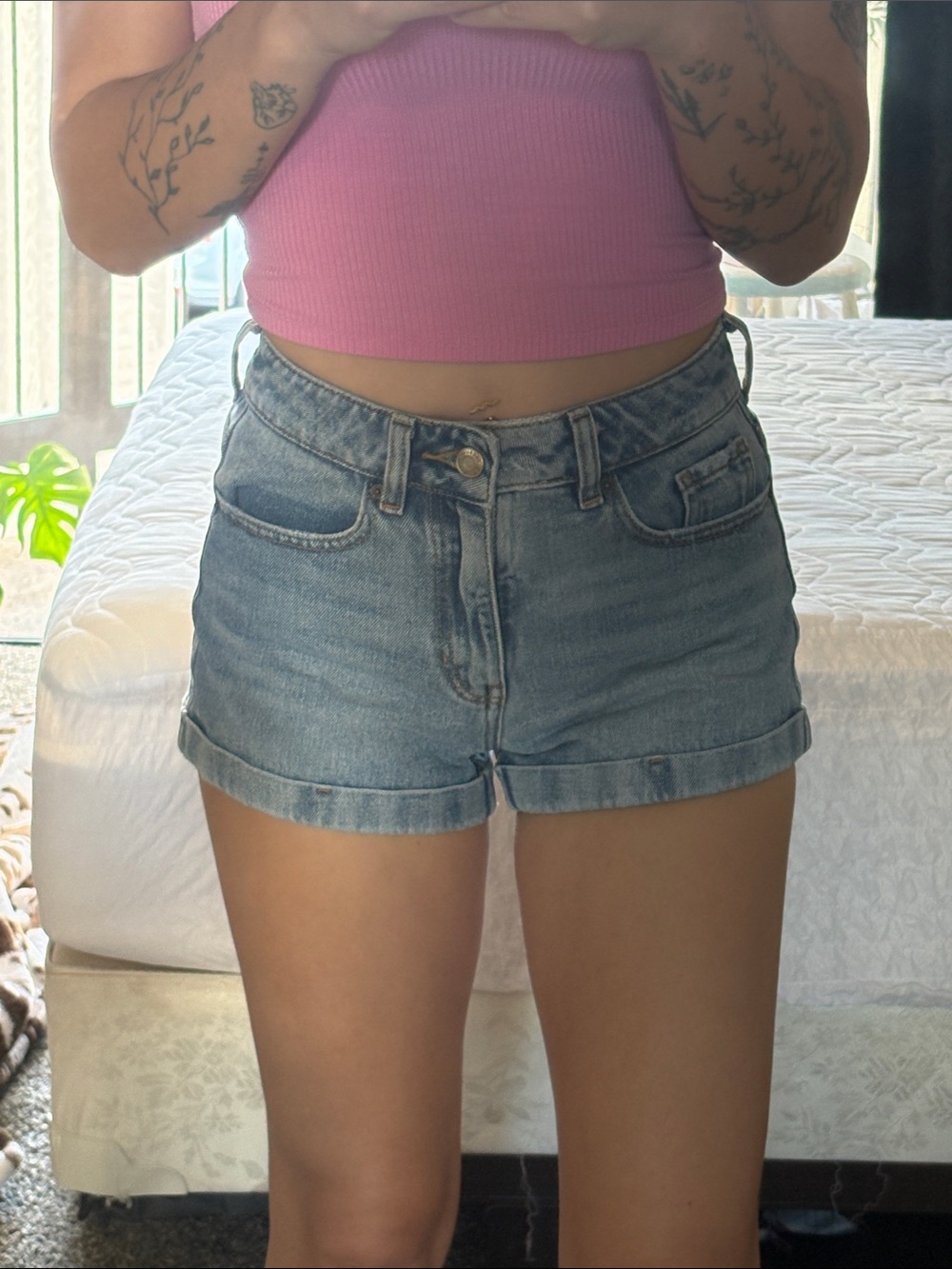 PacSun Women's Light Blue High-Rise Rolled Hem Denim Shorts